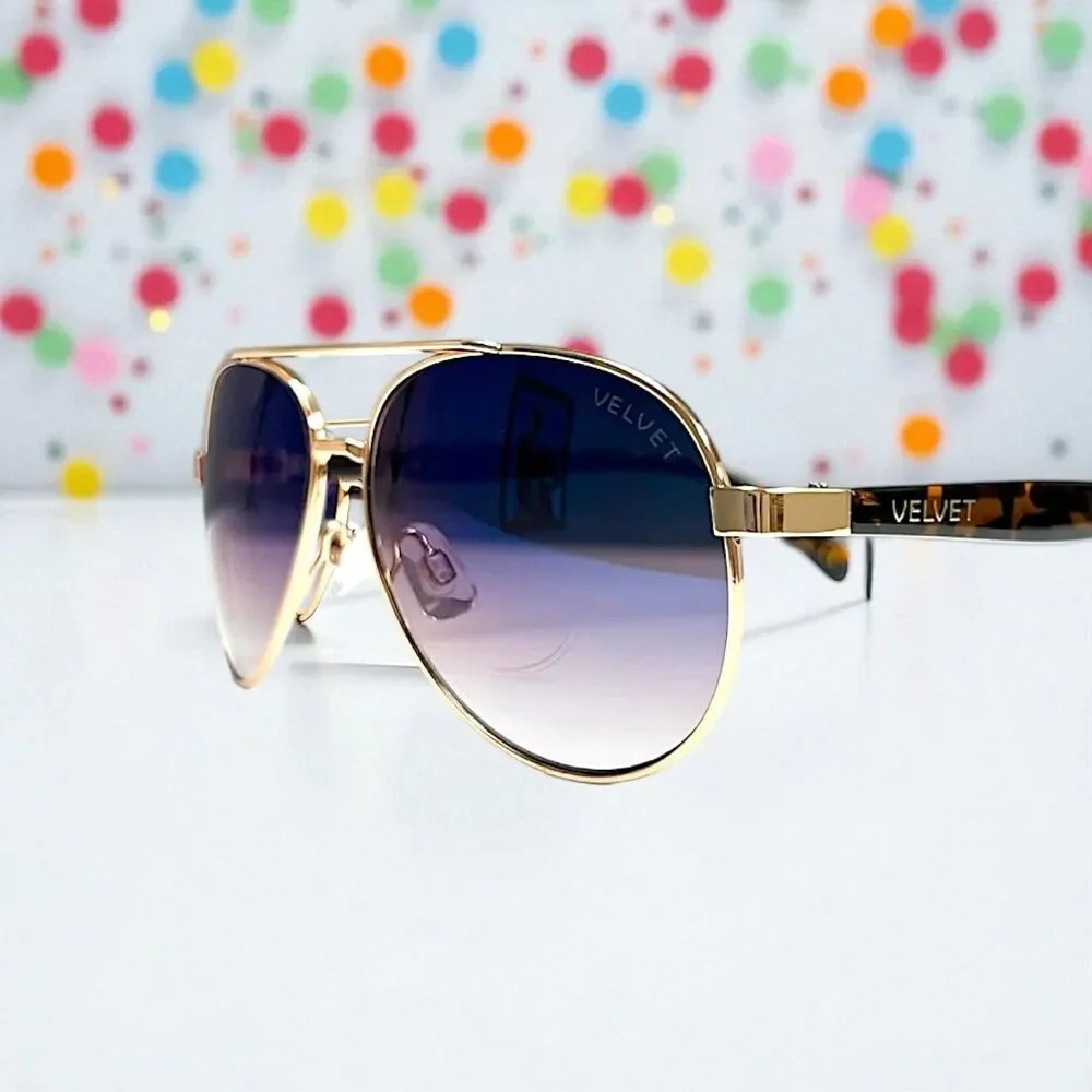 Velvet Eyewear Bonnie Aviator Sunglasses in Gold Flash w/microfiber pouch